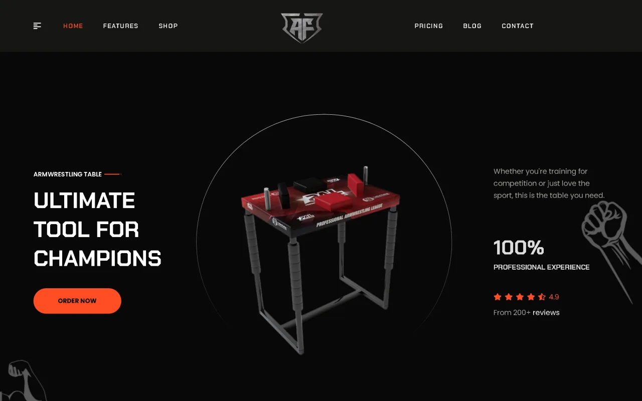 Acrofitness — Arm-Wrestling Equipment — homepage screenshot