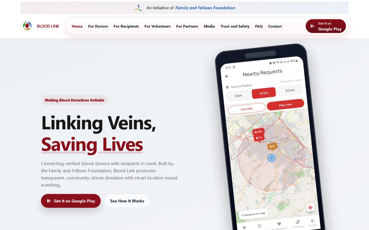 Blood Link Pakistan — homepage screenshot
